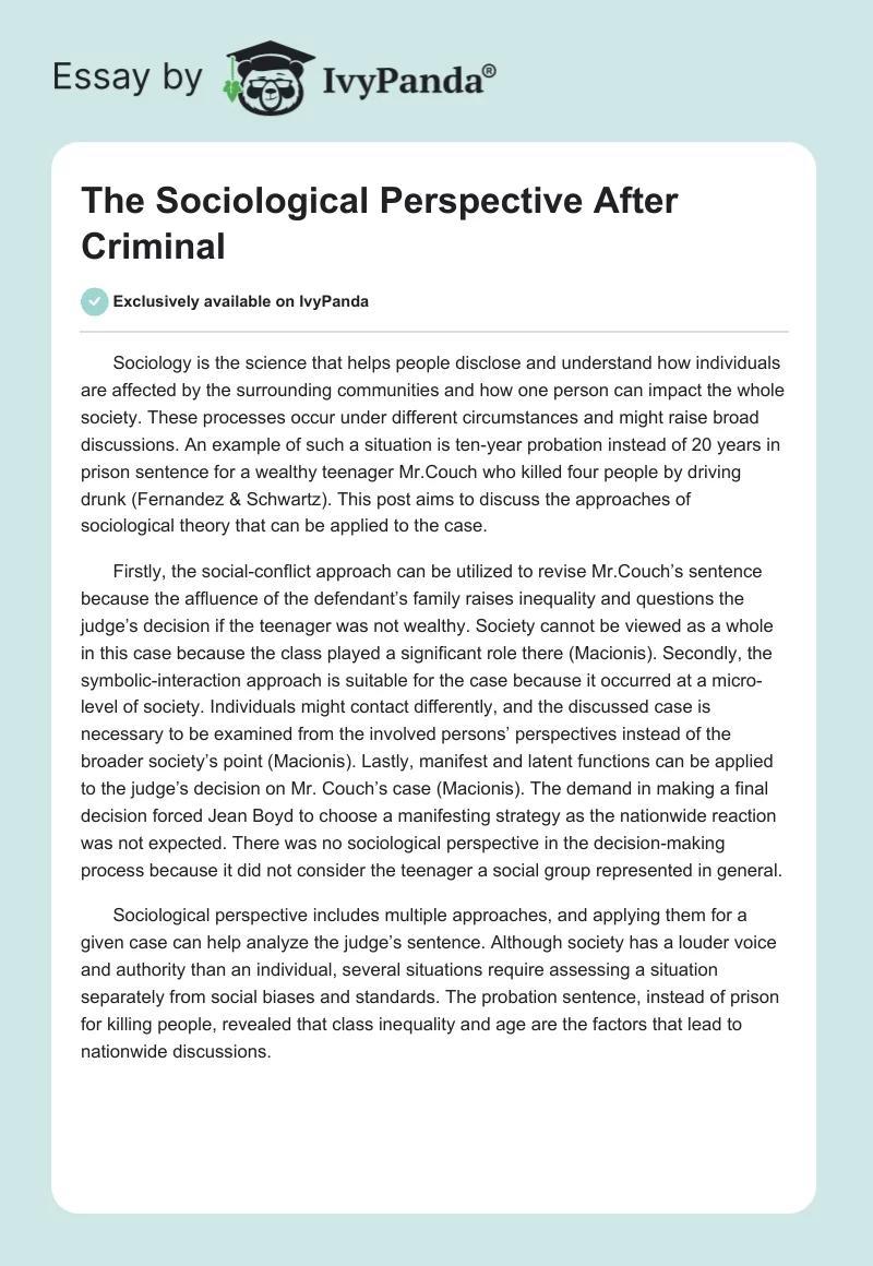 The Sociological Perspective After Criminal. Page 1