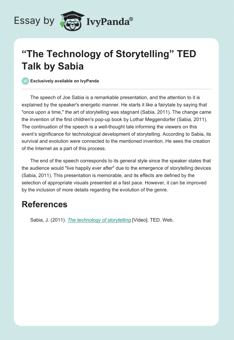 “The Technology of Storytelling” TED Talk by Sabia. Page 1
