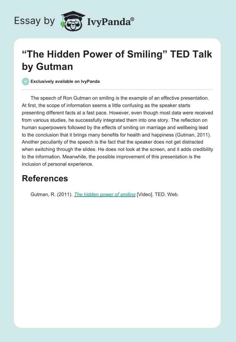 “The Hidden Power of Smiling” TED Talk by Gutman. Page 1