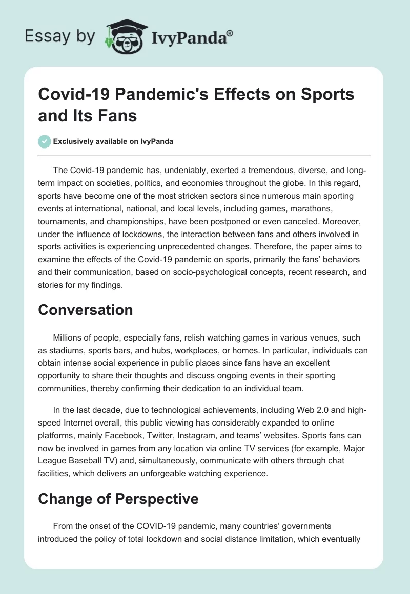 Covid-19 Pandemic's Effects on Sports and Its Fans. Page 1