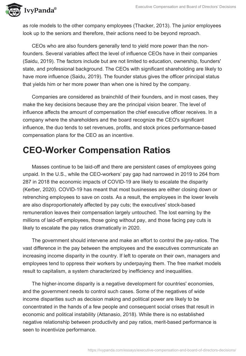 Executive Compensation and Board of Directors’ Decisions. Page 3