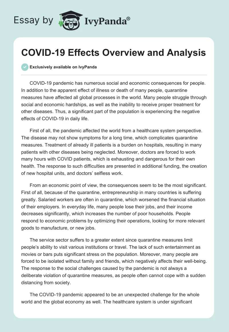 COVID-19 Effects Overview and Analysis. Page 1