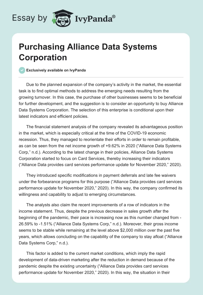 Purchasing Alliance Data Systems Corporation. Page 1