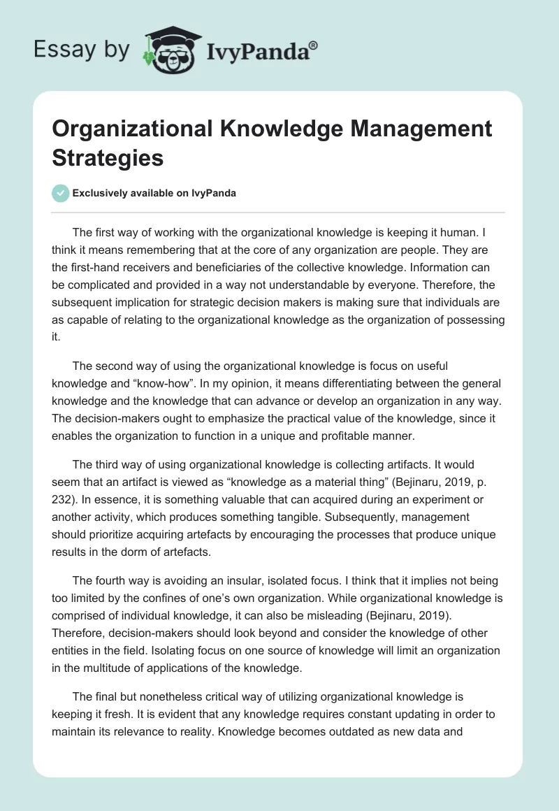 Organizational Knowledge Management Strategies. Page 1