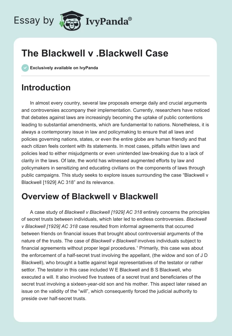 The Blackwell v .Blackwell Case. Page 1