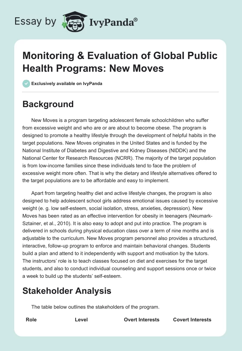 Monitoring & Evaluation of Global Public Health Programs: New Moves. Page 1