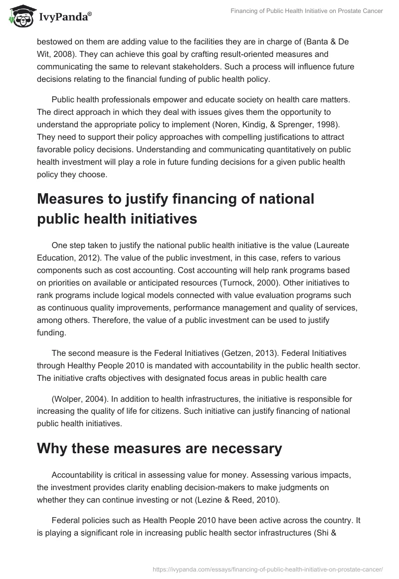 Financing of Public Health Initiative on Prostate Cancer. Page 2
