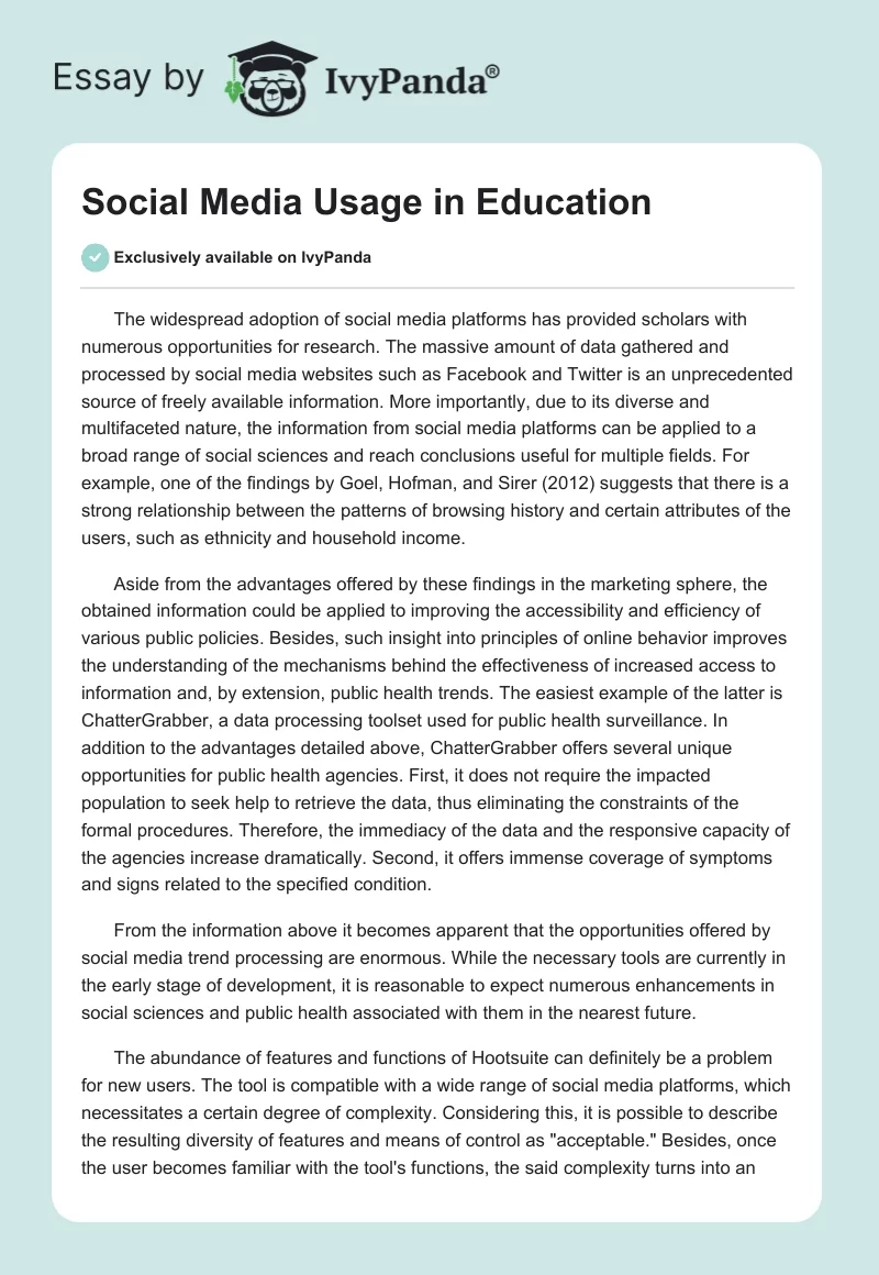 Social Media Usage in Education. Page 1