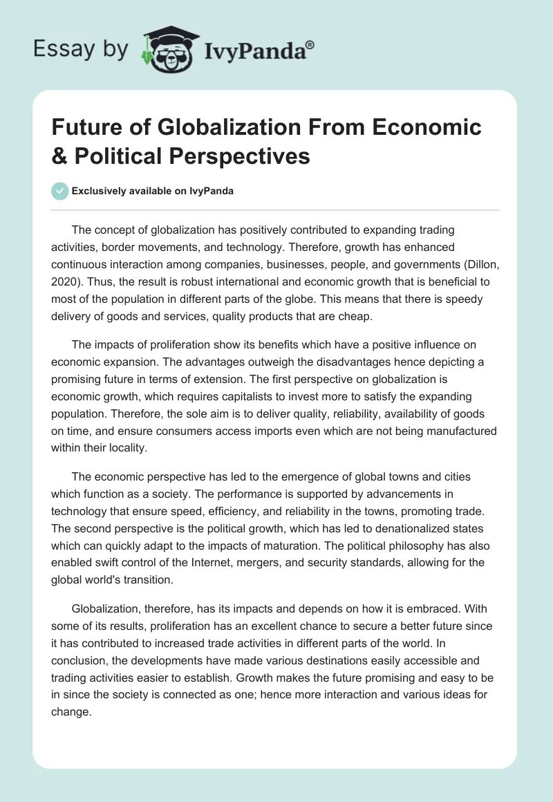 Future of Globalization From Economic & Political Perspectives. Page 1