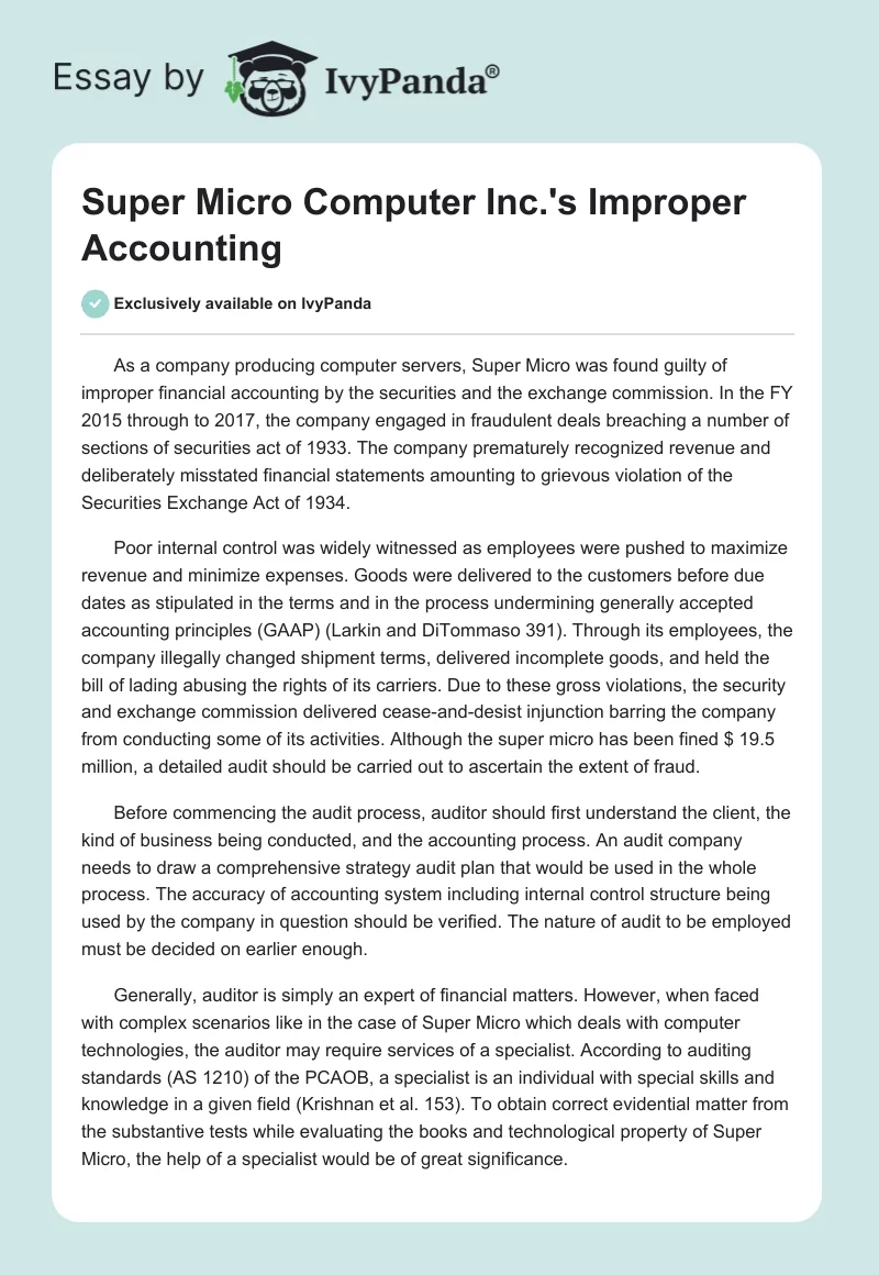 Super Micro Computer Inc.'s Improper Accounting. Page 1