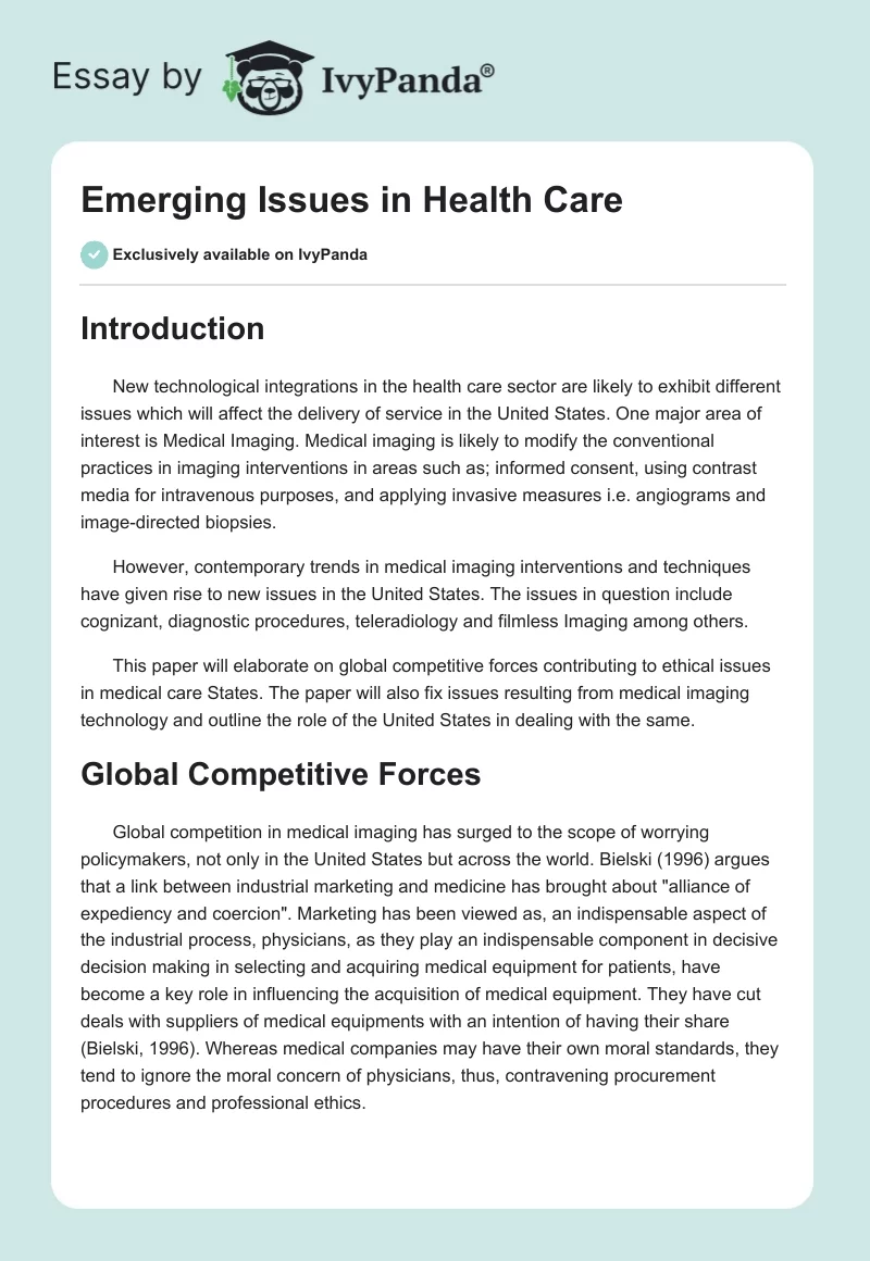 Emerging Issues in Health Care. Page 1