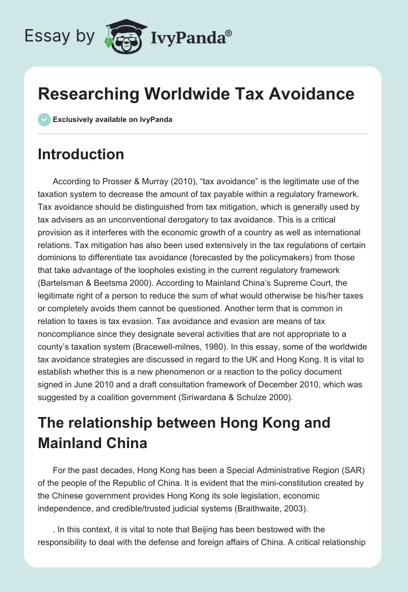 Researching Worldwide Tax Avoidance. Page 1