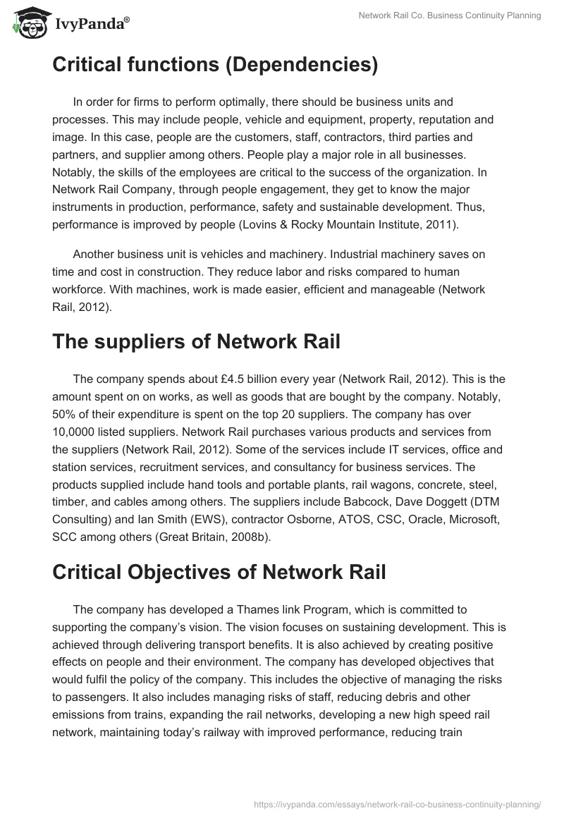 Network Rail Co. Business Continuity Planning. Page 4