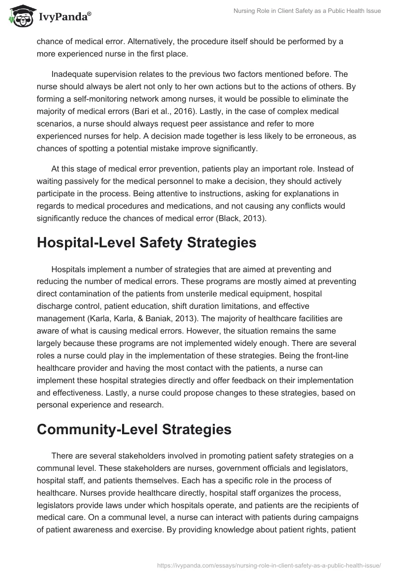 Nursing Role in Client Safety as a Public Health Issue. Page 2