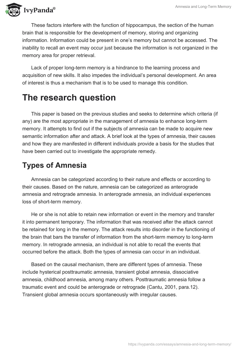 Amnesia and Long-Term Memory. Page 2
