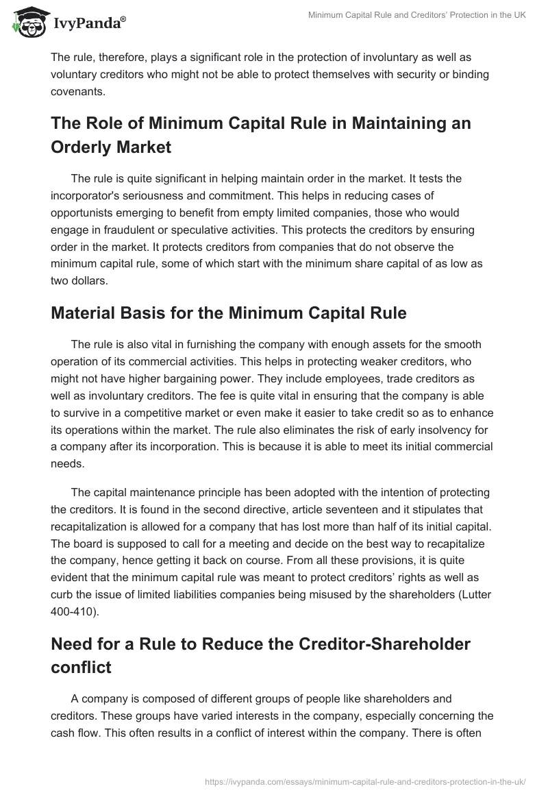 Minimum Capital Rule and Creditors’ Protection in the UK. Page 2
