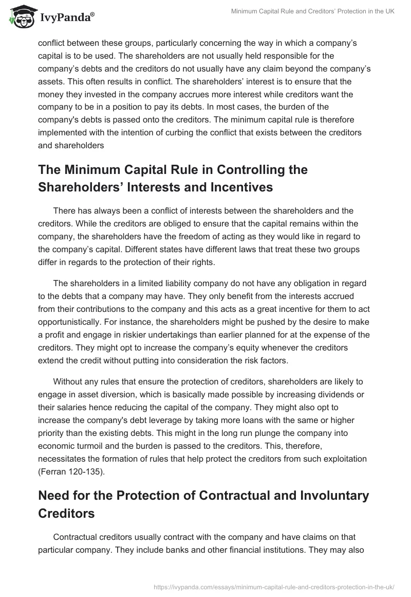 Minimum Capital Rule and Creditors’ Protection in the UK. Page 3