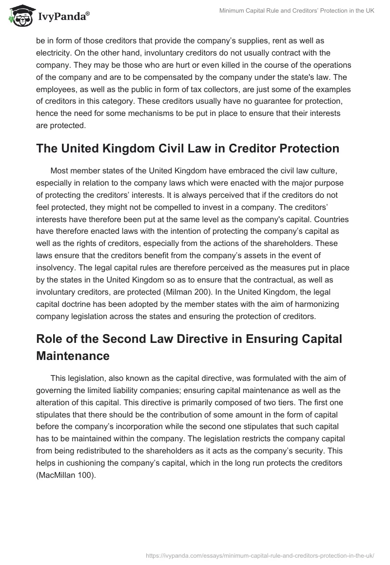 Minimum Capital Rule and Creditors’ Protection in the UK. Page 4