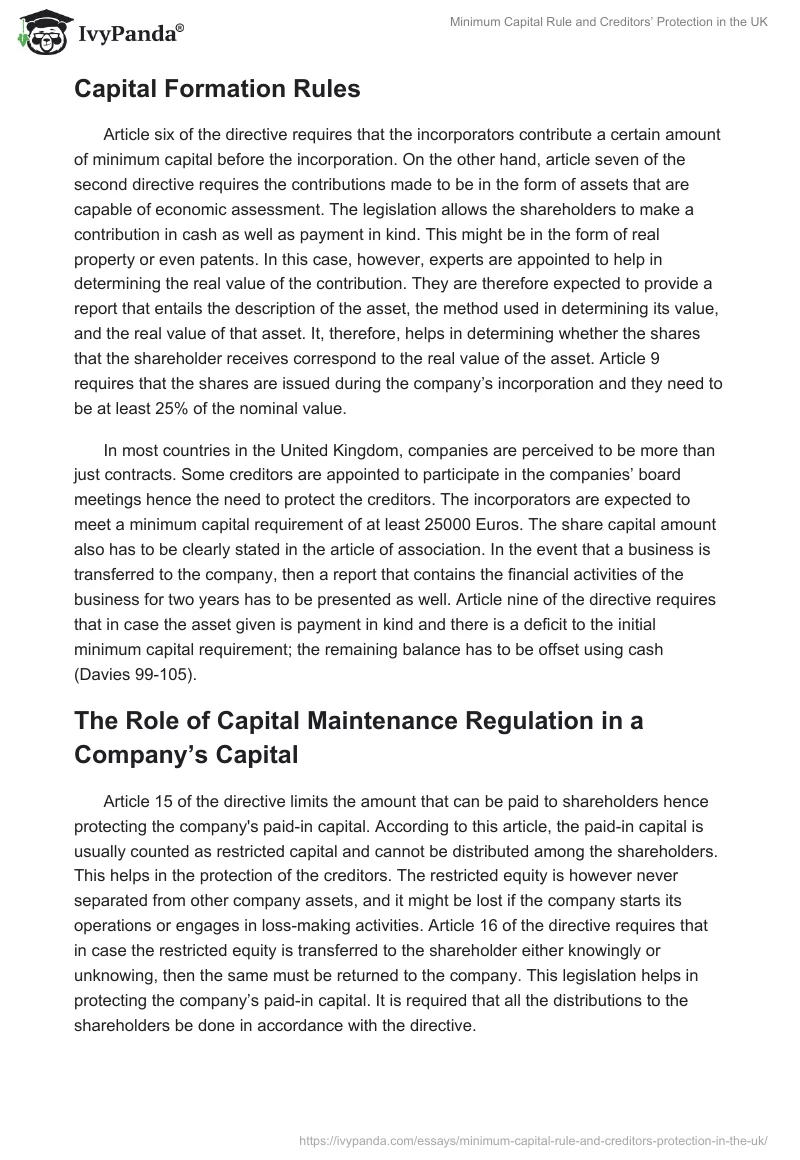 Minimum Capital Rule and Creditors’ Protection in the UK. Page 5