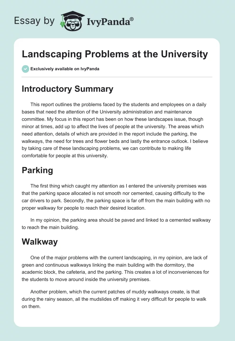 Landscaping Problems at the University. Page 1