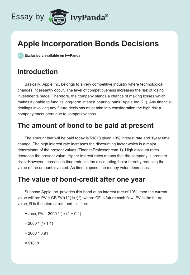 Apple Incorporation Bonds Decisions. Page 1