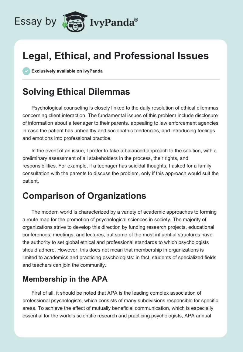 Legal, Ethical, and Professional Issues. Page 1
