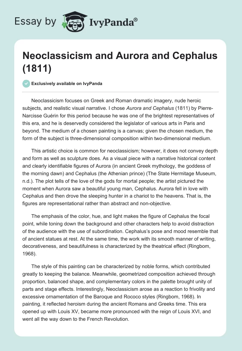 Neoclassicism and Aurora and Cephalus (1811). Page 1