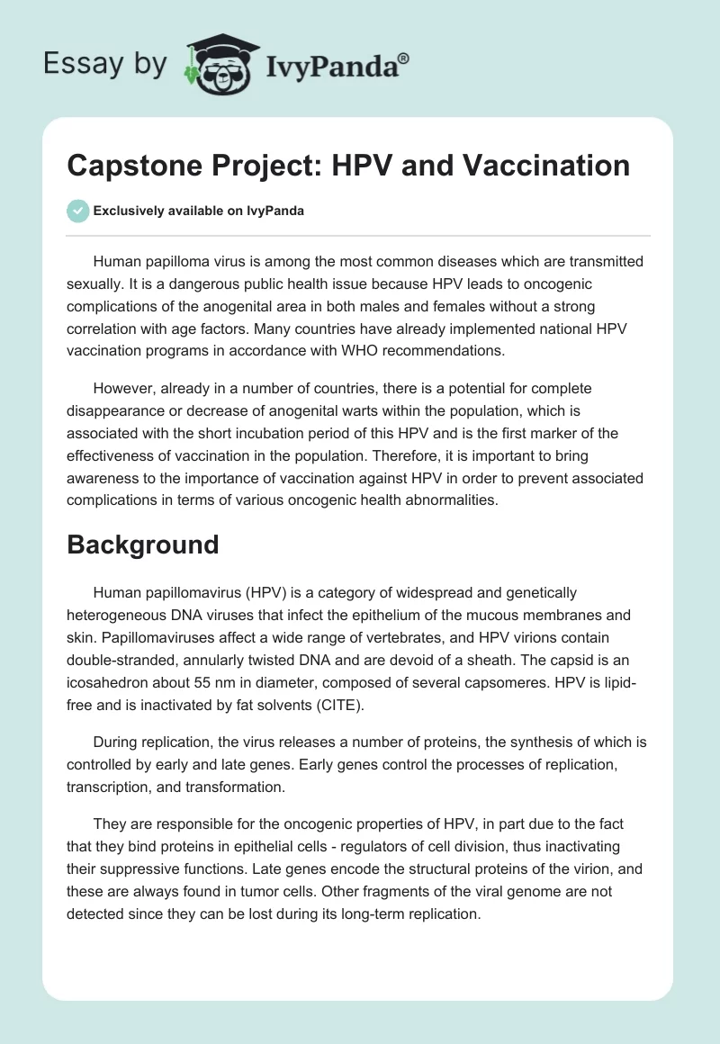 Capstone Project: HPV and Vaccination. Page 1