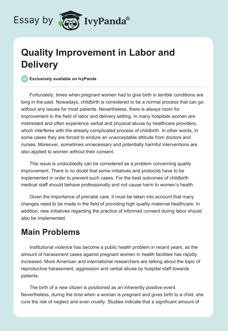 Quality Improvement in Labor and Delivery. Page 1