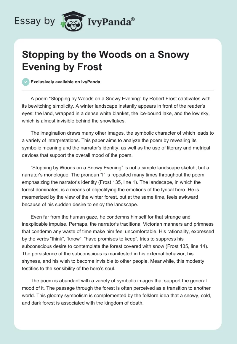 "Stopping by the Woods on a Snowy Evening" by Frost. Page 1