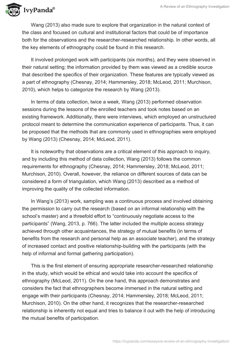 A Review of an Ethnography Investigation. Page 2