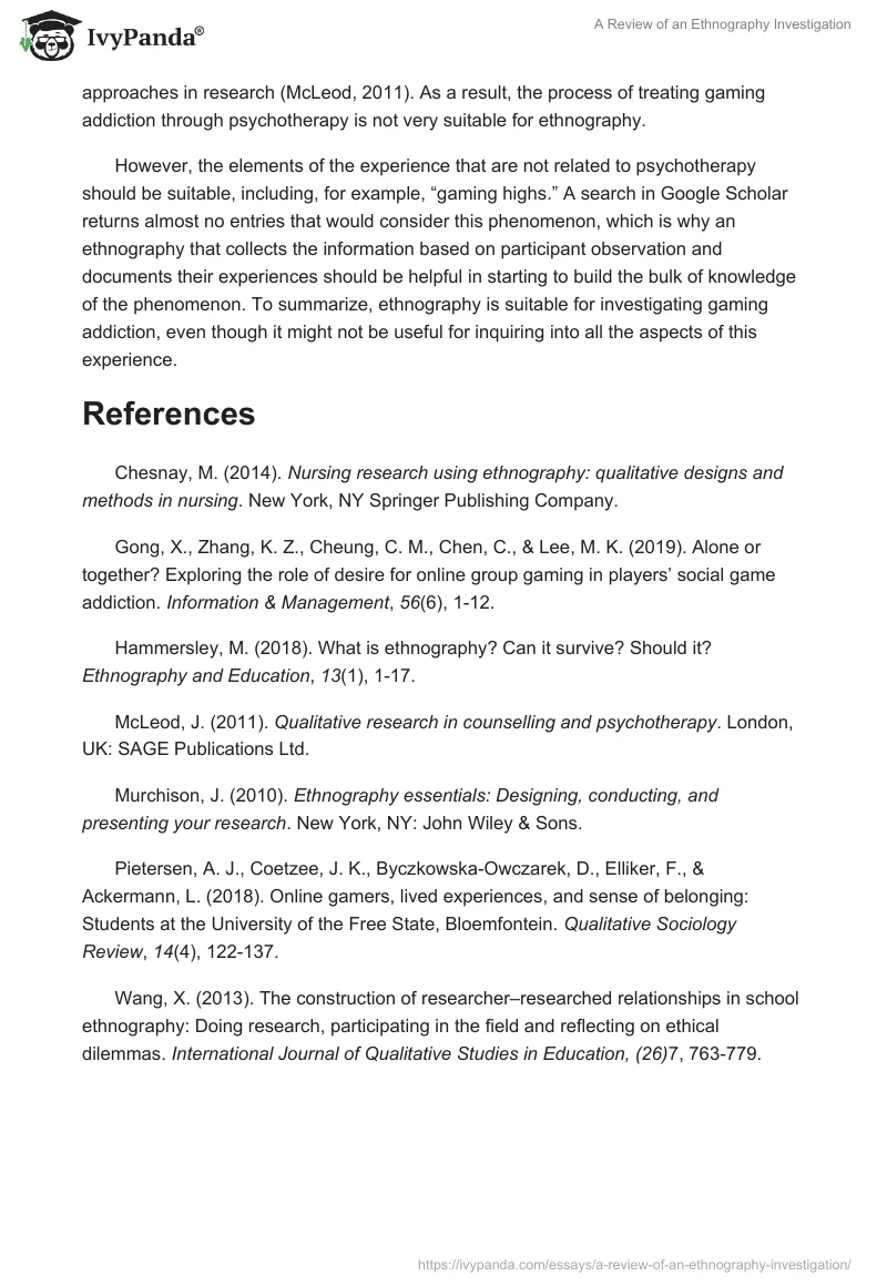 A Review of an Ethnography Investigation. Page 5