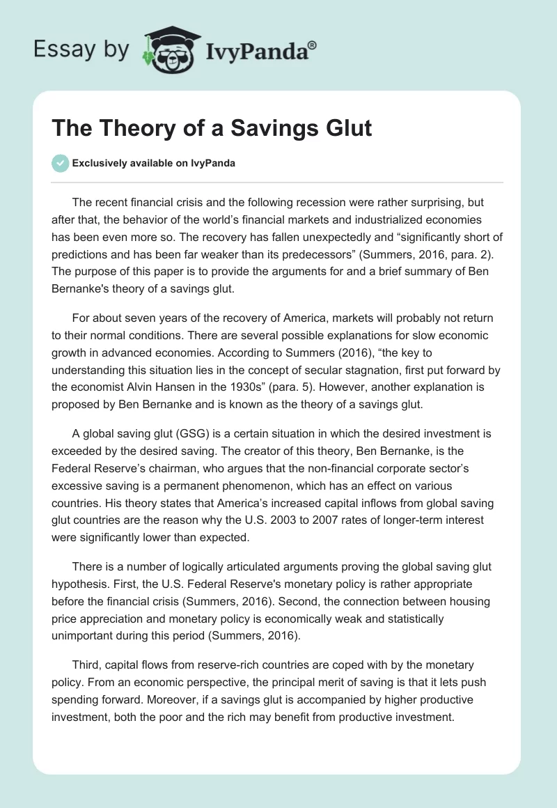 The Theory of a Savings Glut. Page 1