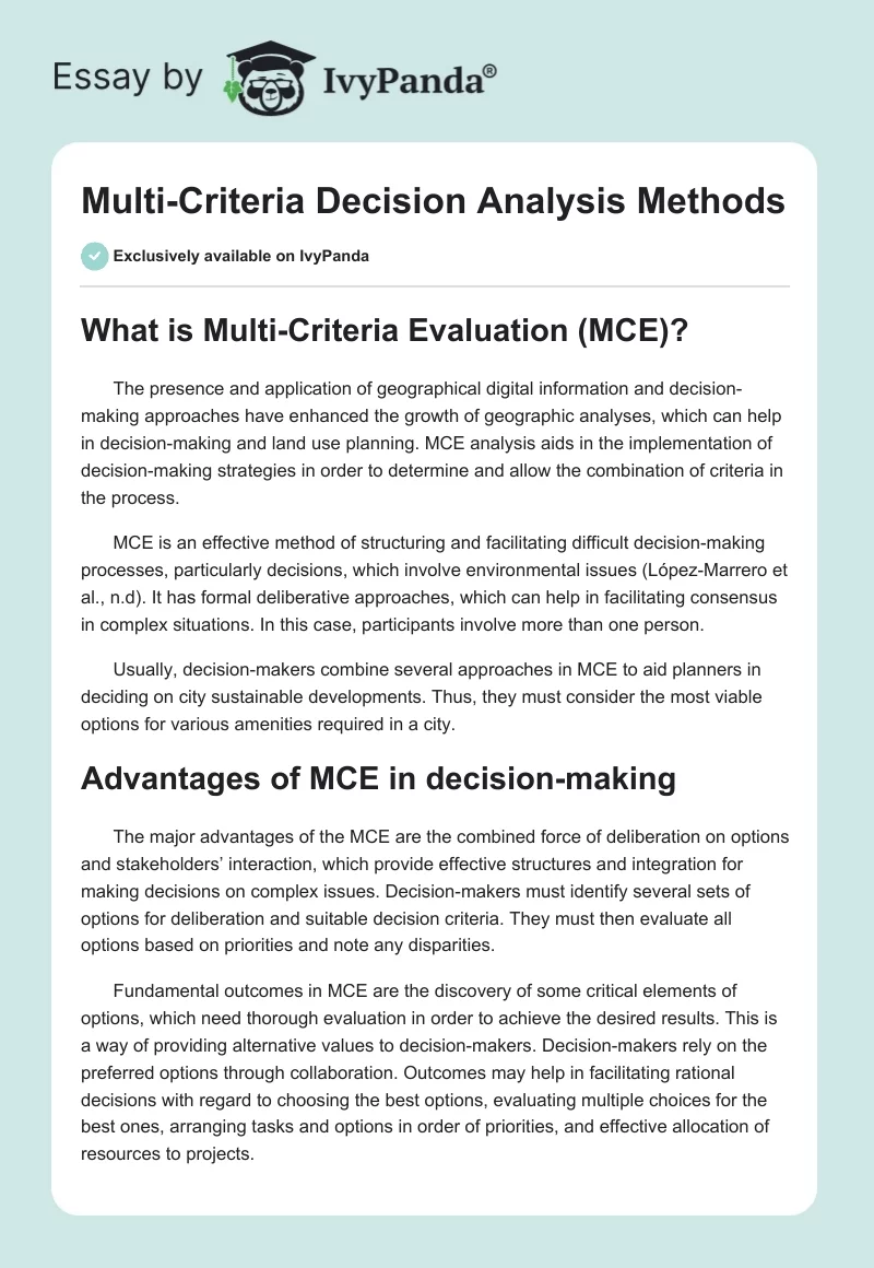 Multi-Criteria Decision Analysis Methods. Page 1