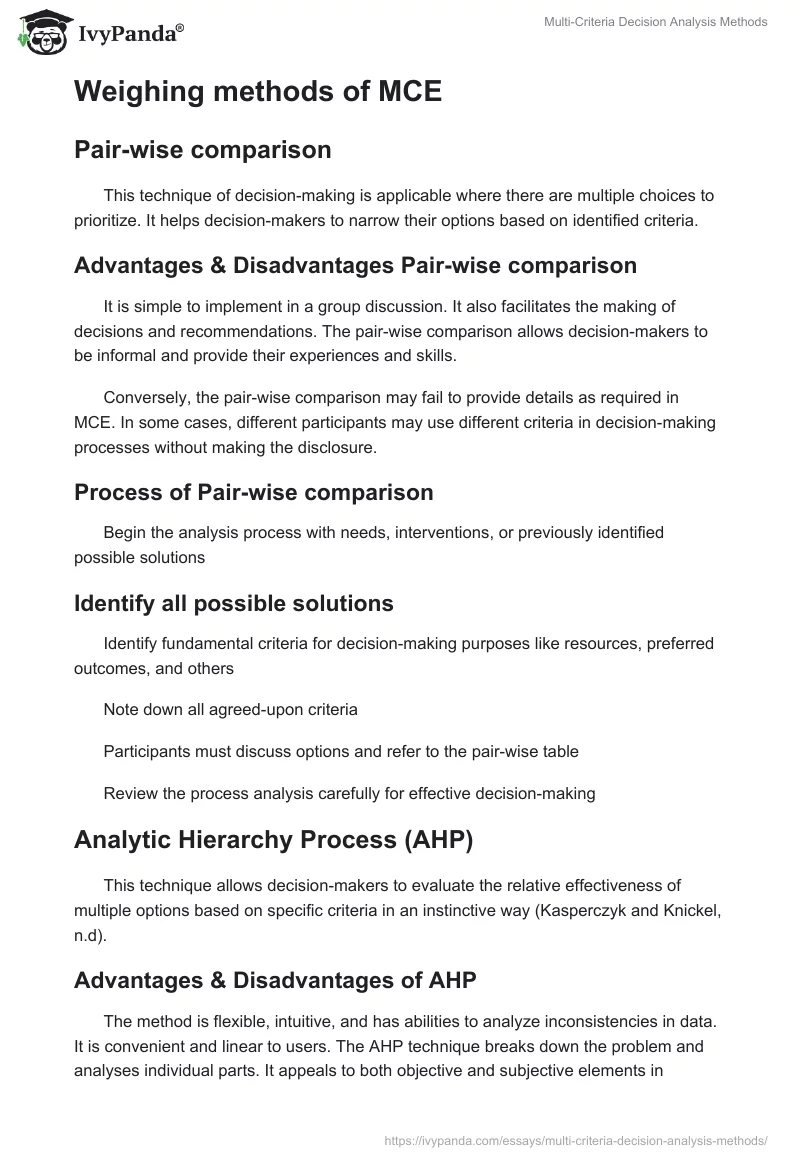 Multi-Criteria Decision Analysis Methods. Page 2