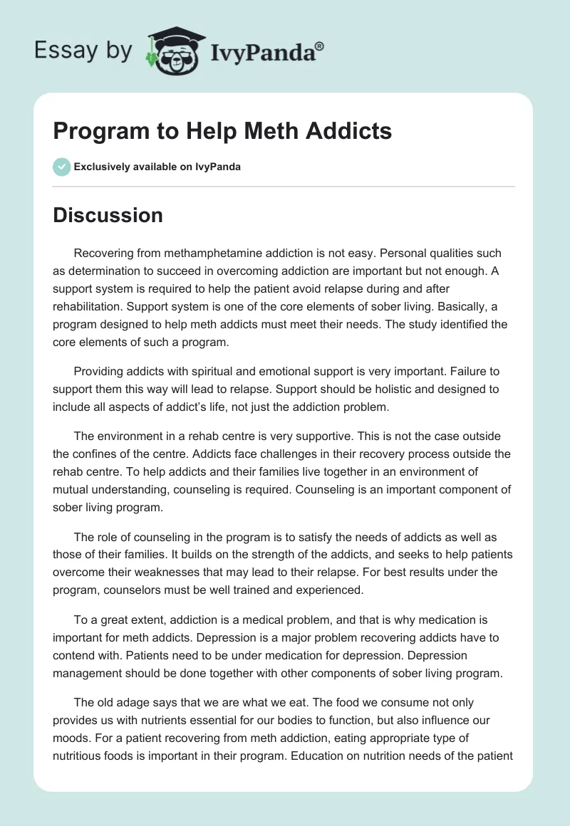 Program to Help Meth Addicts. Page 1