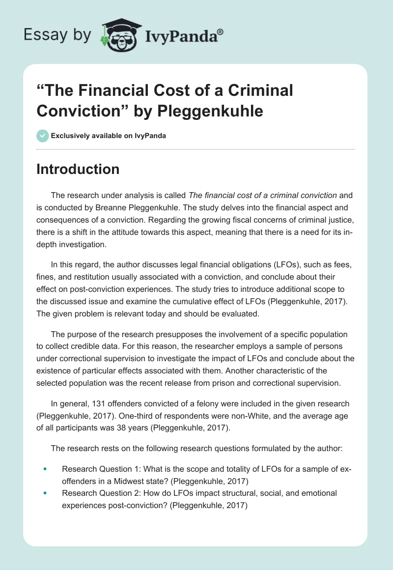 “The Financial Cost of a Criminal Conviction” by Pleggenkuhle. Page 1