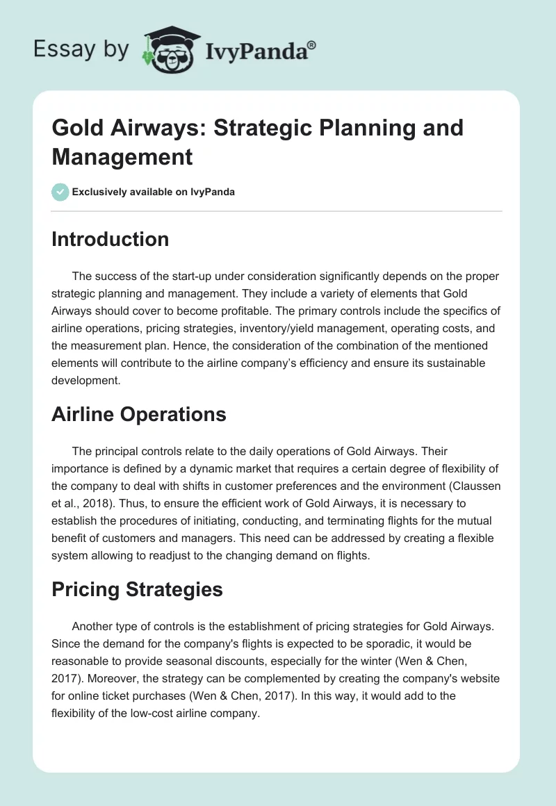 Gold Airways: Strategic Planning and Management. Page 1