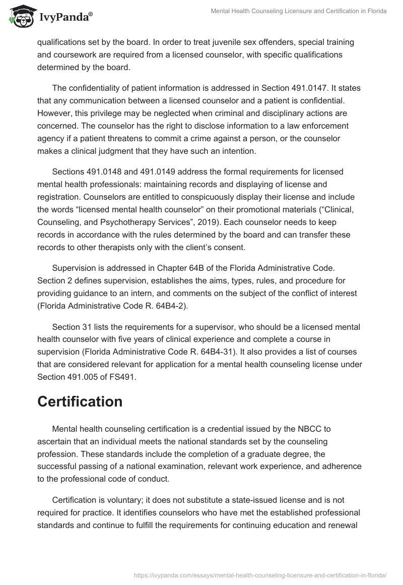 Mental Health Counseling Licensure and Certification in Florida. Page 3