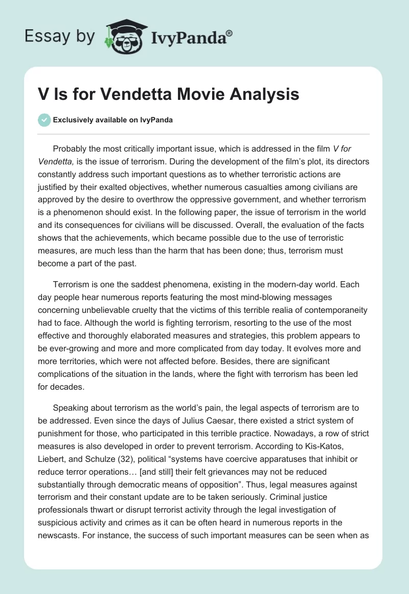 "V Is for Vendetta" Movie Analysis. Page 1
