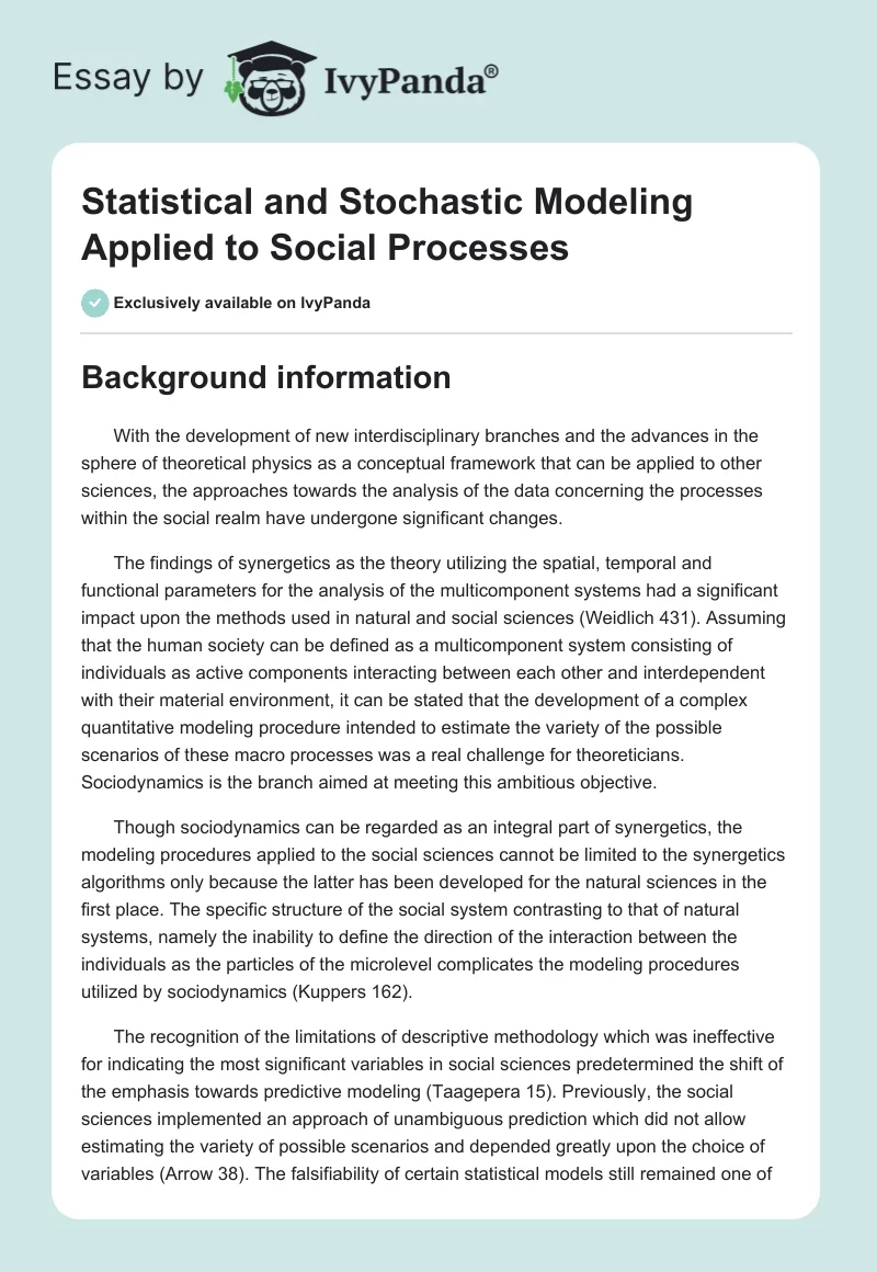 Statistical and Stochastic Modeling Applied to Social Processes. Page 1