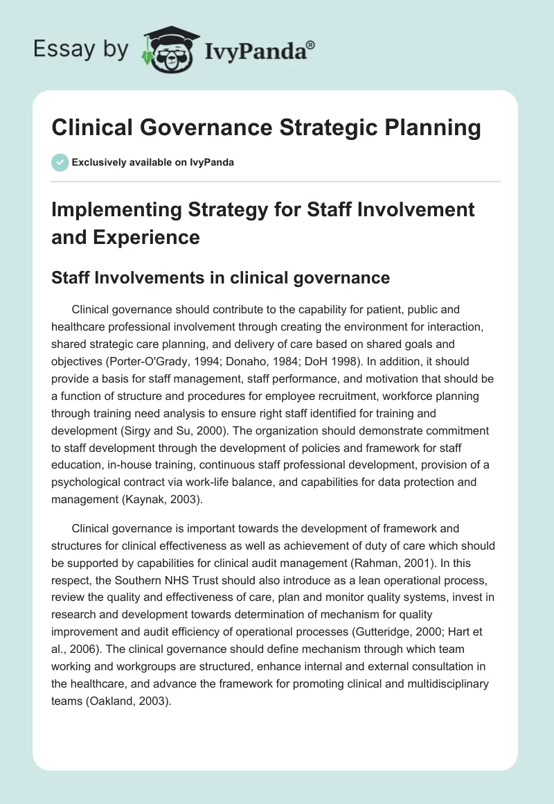 Clinical Governance Strategic Planning. Page 1