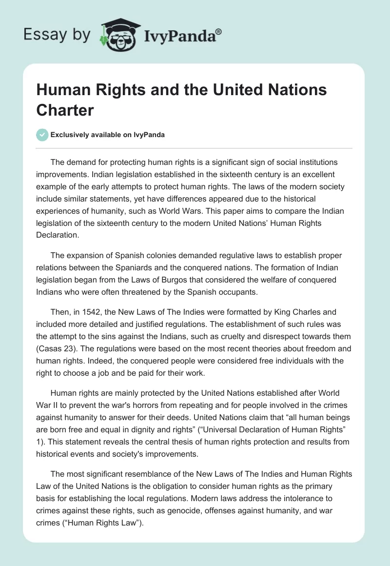 write an essay on human rights and united nations charter