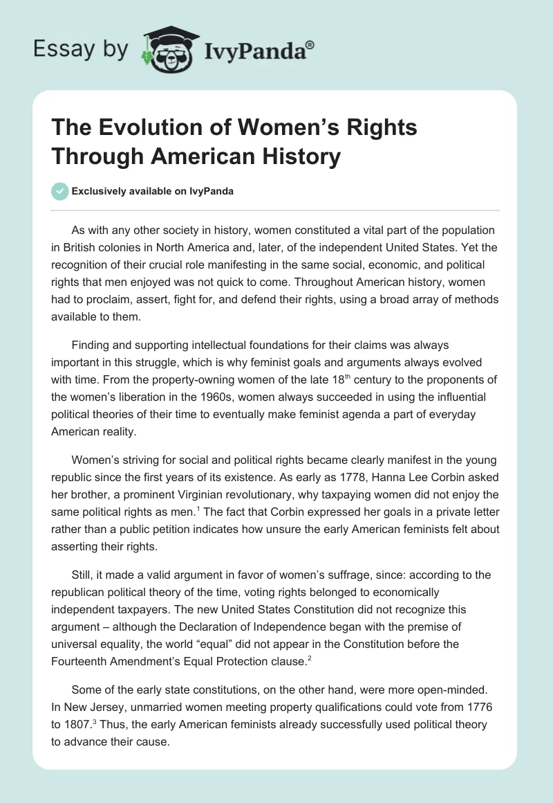 The Evolution of Women’s Rights Through American History. Page 1