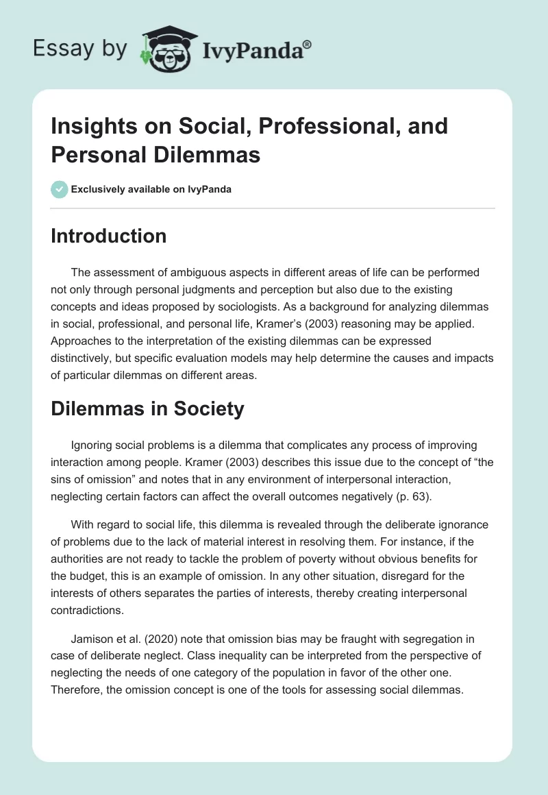 Insights on Social, Professional, and Personal Dilemmas. Page 1