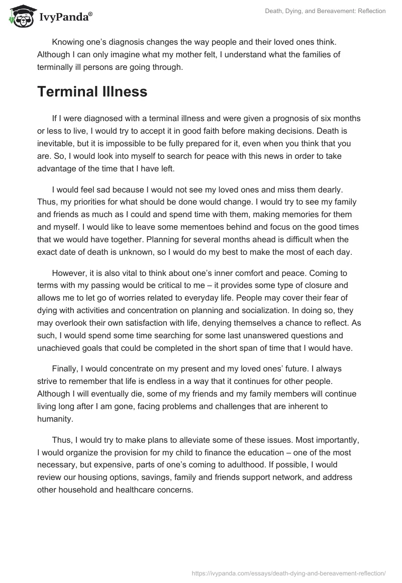 Death, Dying, and Bereavement: Reflection. Page 2
