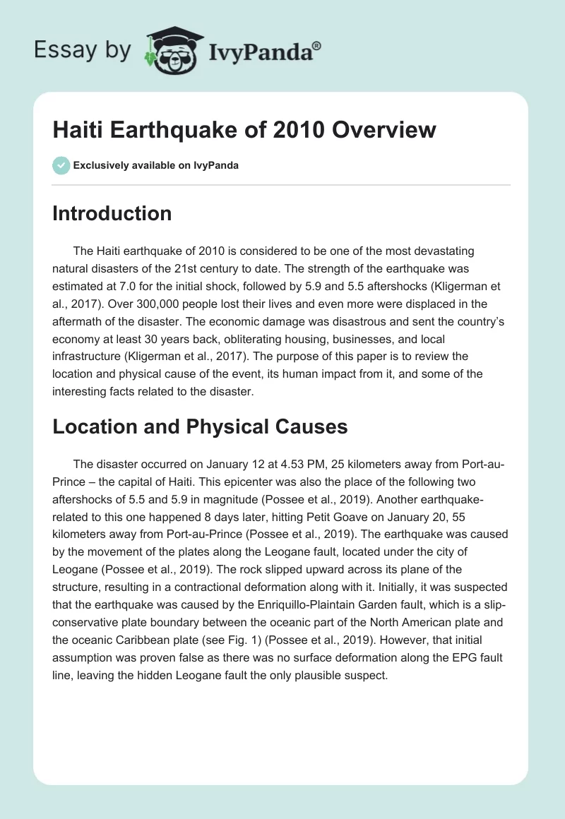 Haiti Earthquake of 2010 Overview. Page 1
