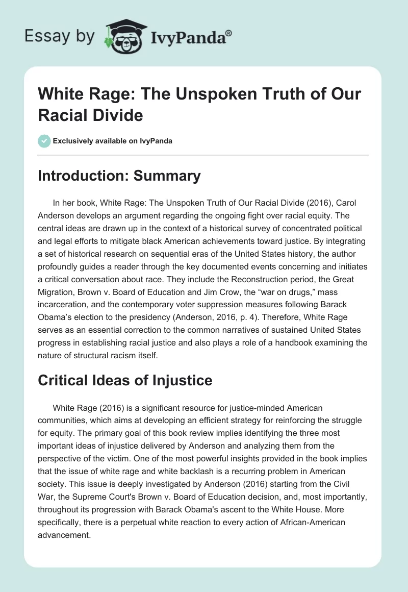 White Rage: The Unspoken Truth of Our Racial Divide. Page 1