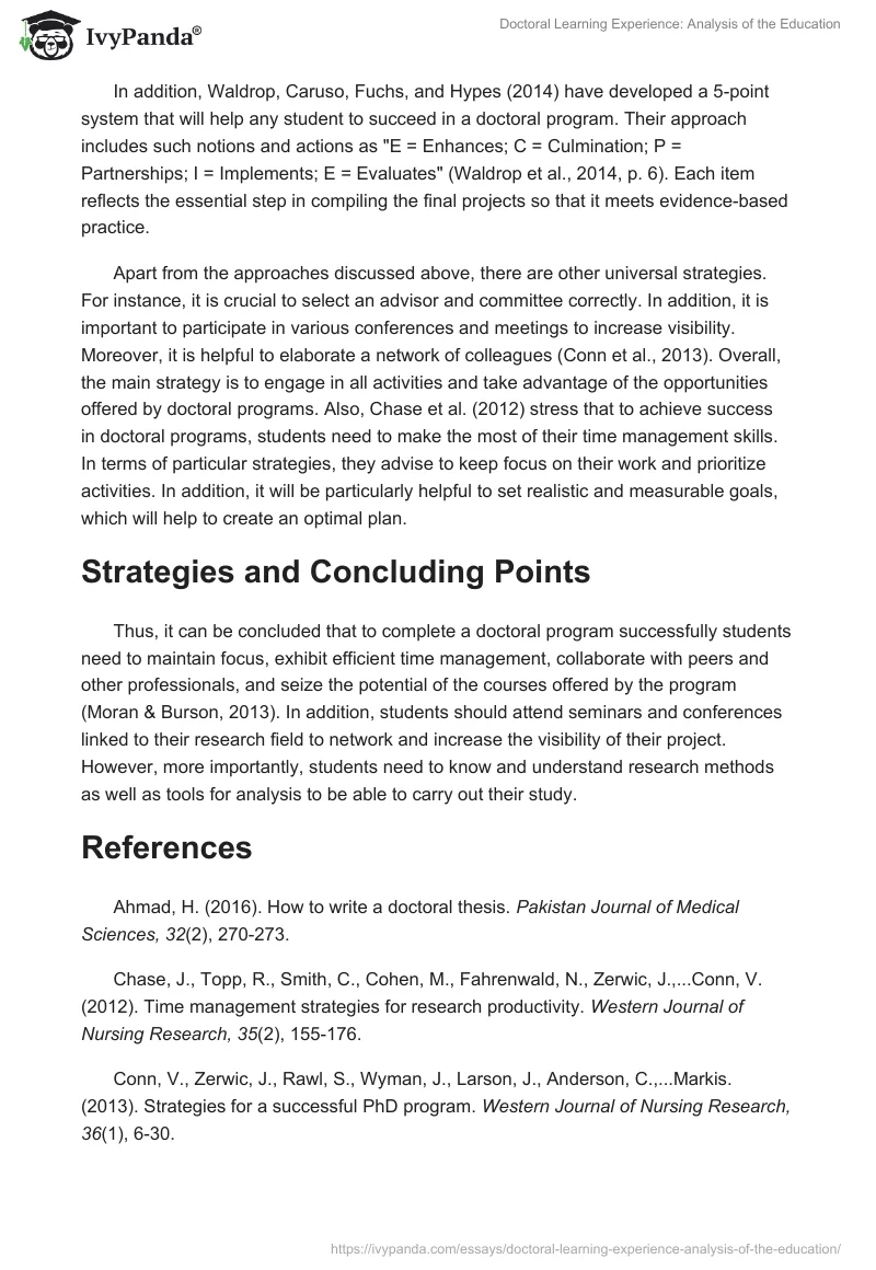 Doctoral Learning Experience: Analysis of the Education. Page 3
