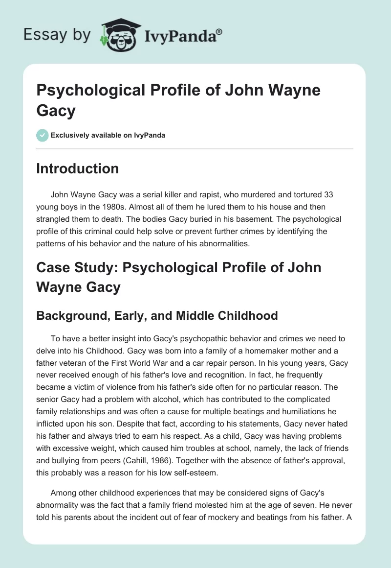 Psychological Profile of John Wayne Gacy. Page 1